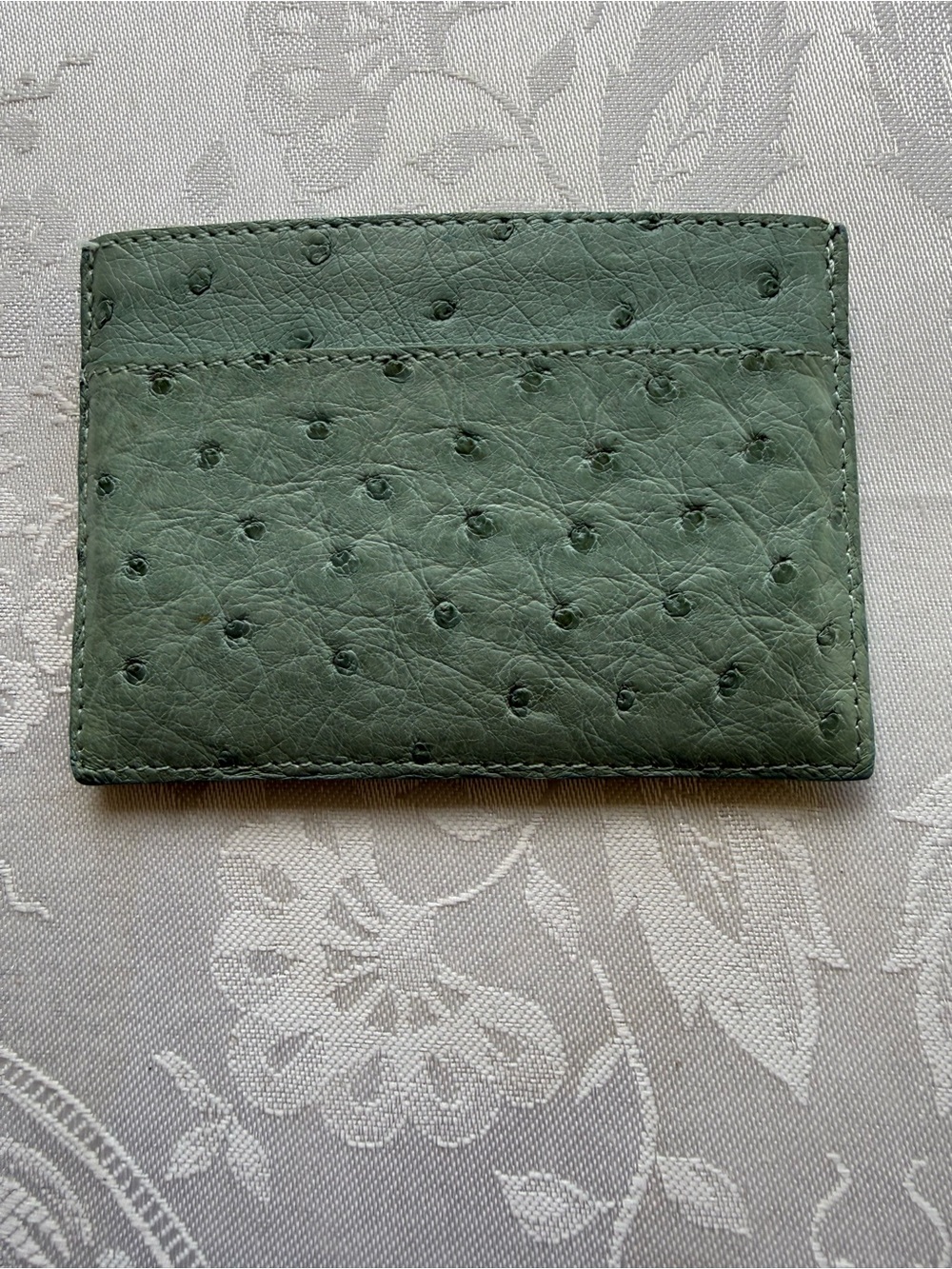 Nancy Gonzalez Slim Mini Green Ostrich Bi-Fold Wallet Card Holder 2 Sided Case